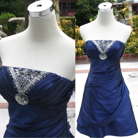 Jump Juniors Short formal Prom Dress Navy Size 3-4 - Picture 4 of 9